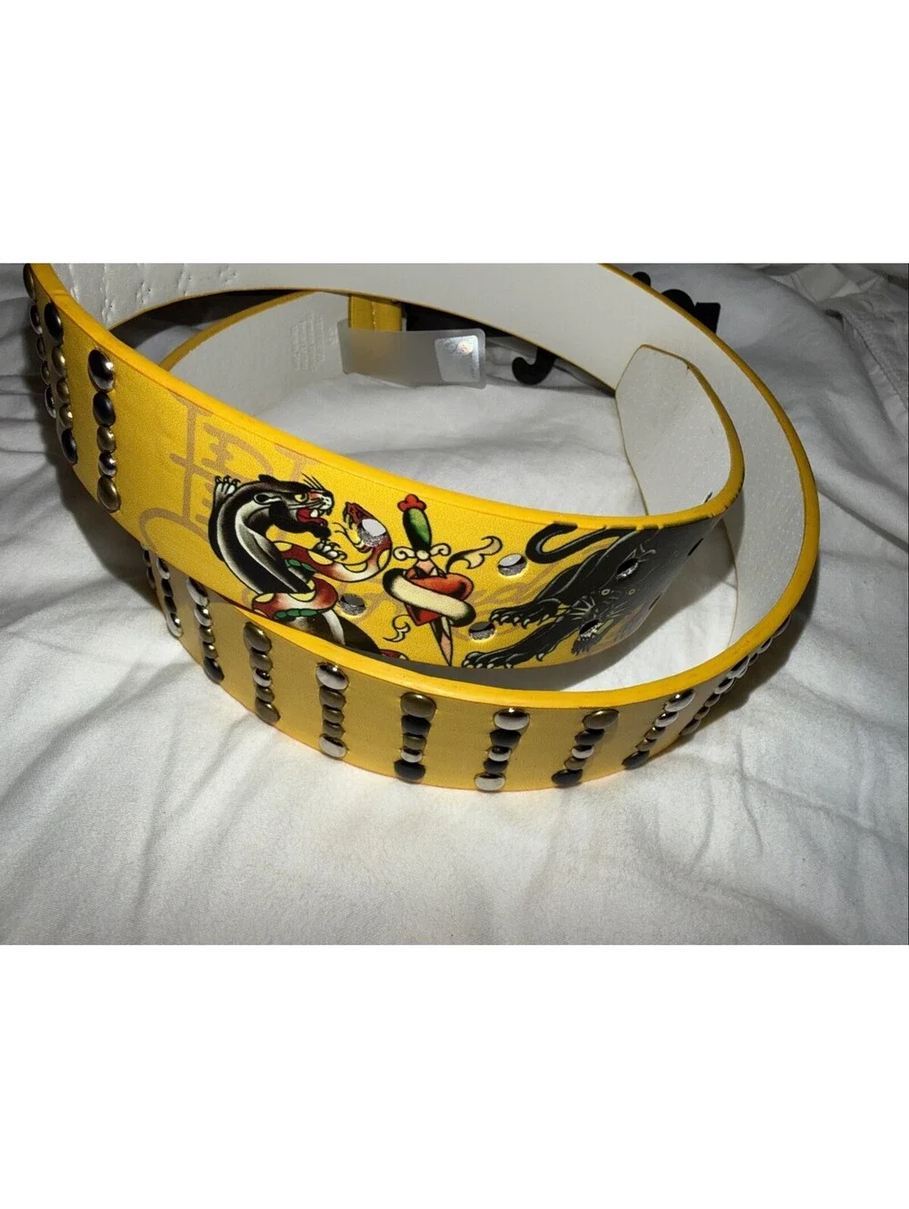 YELLOW studded Ed hardy Belt NWT Y2K